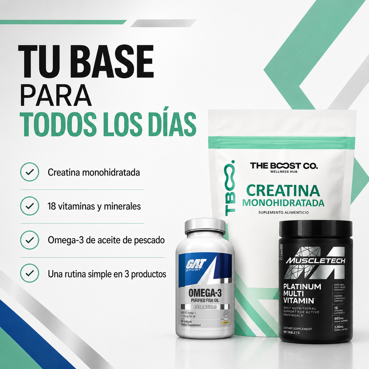 Paquete Esencial Diario – Creatina + Multivitamínico + Omega‑3
