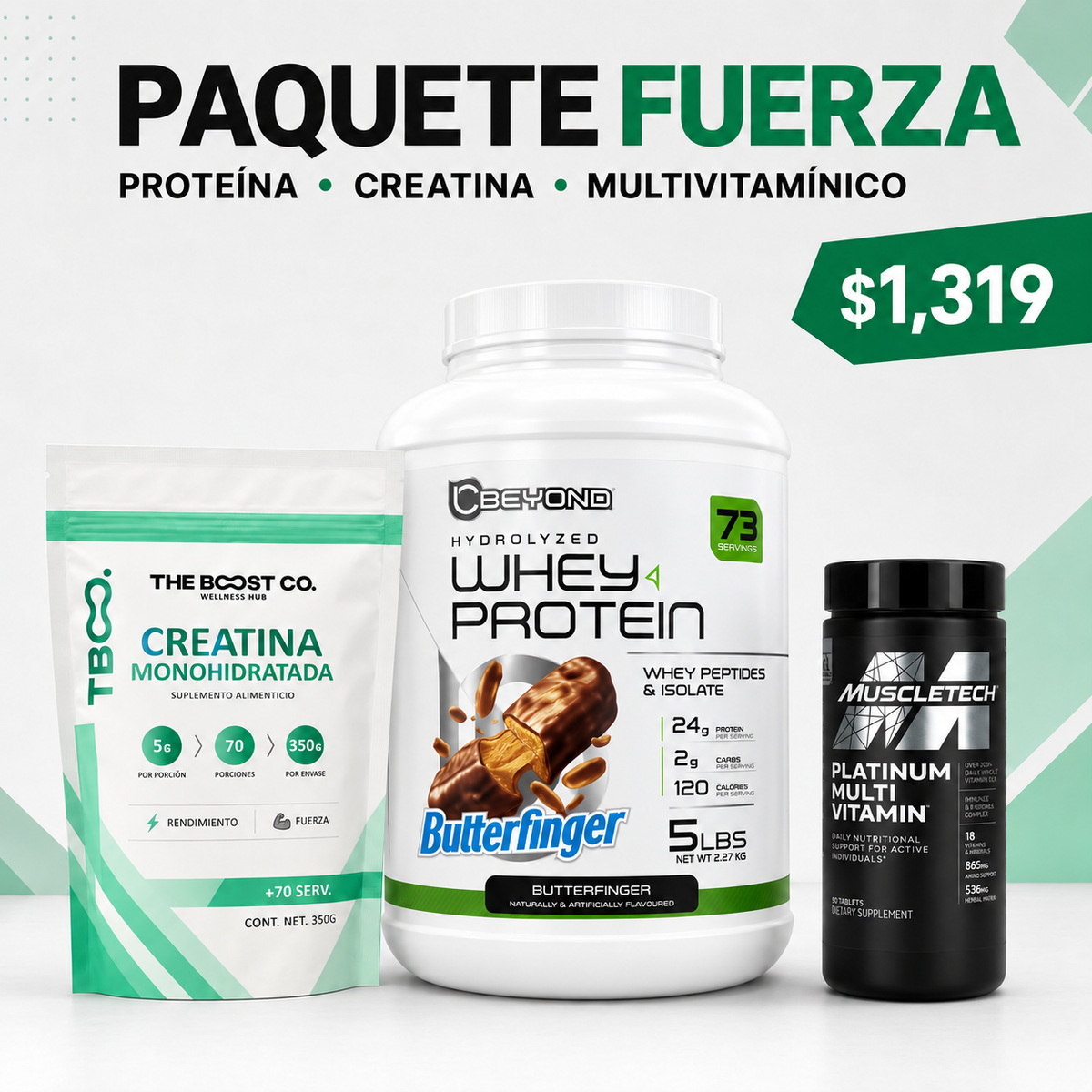 Paquete Fuerza – Proteína, Creatina y Multivitamínico
