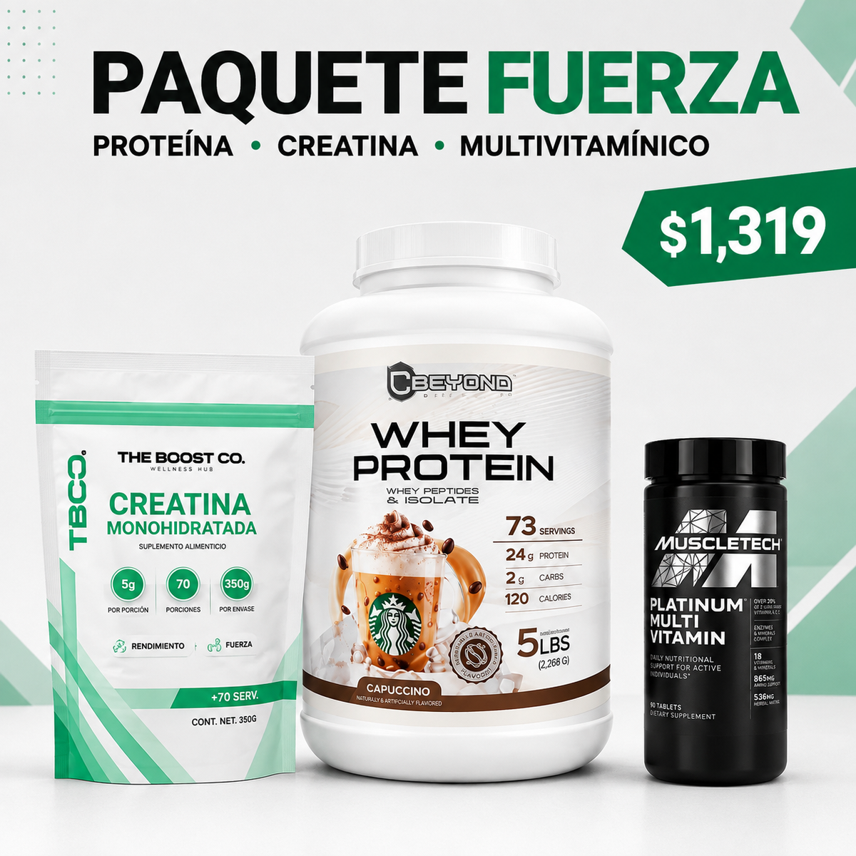 Paquete Fuerza – Proteína, Creatina y Multivitamínico