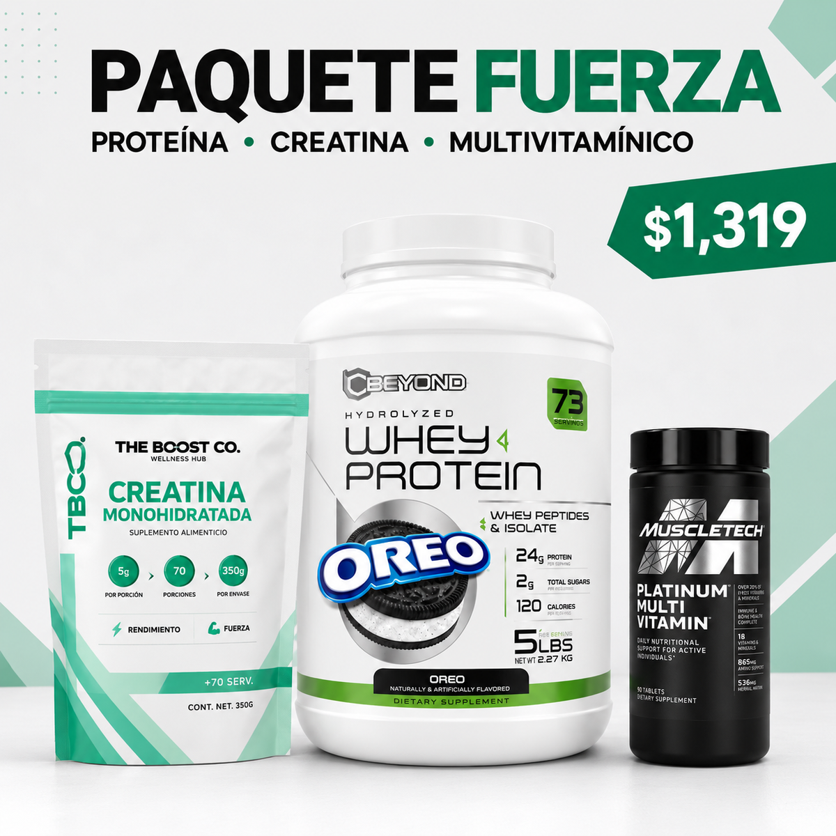 Paquete Fuerza – Proteína, Creatina y Multivitamínico