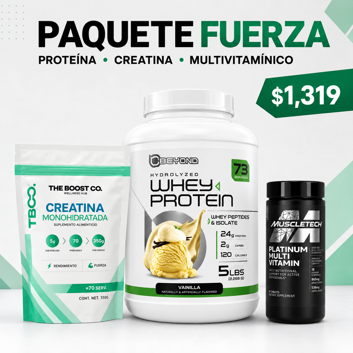 Paquete Fuerza – Proteína, Creatina y Multivitamínico